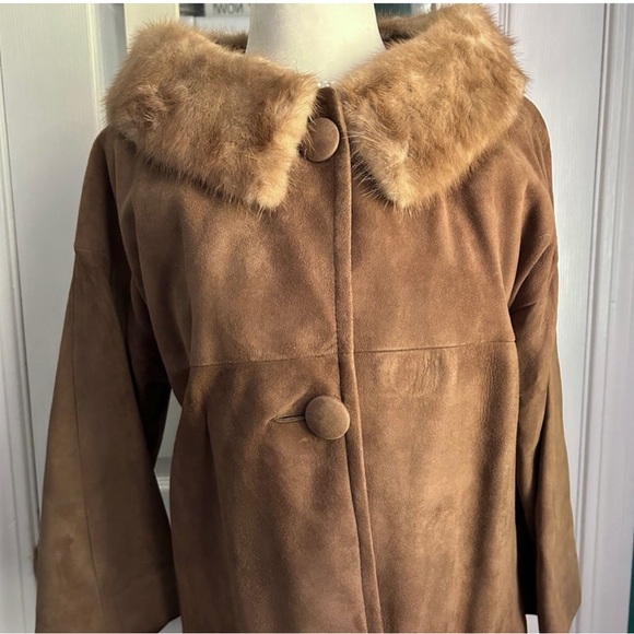 Vintage 60’s Brown Suede Coat with Fur Collar small - Picture 3 of 11
